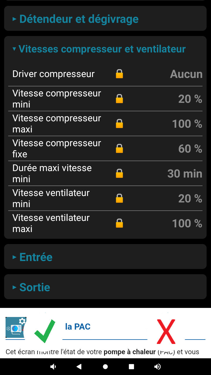 Compressor and fan speed settings